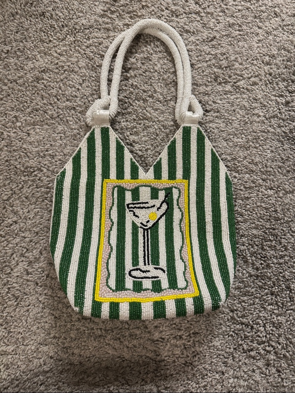 Beaded Green & White Striped Cocktail Tote